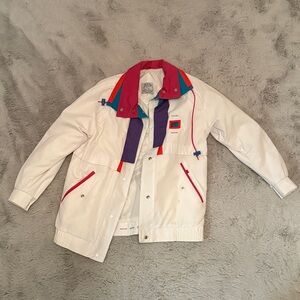 Vintage White Jacket with Colorful Accents